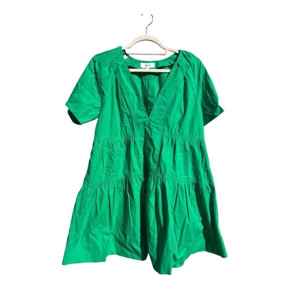 A.L.C. V-Neck Camila Short-Oversized Sleeve Tiered Mini Dress Green Size: 4 - Picture 2 of 5